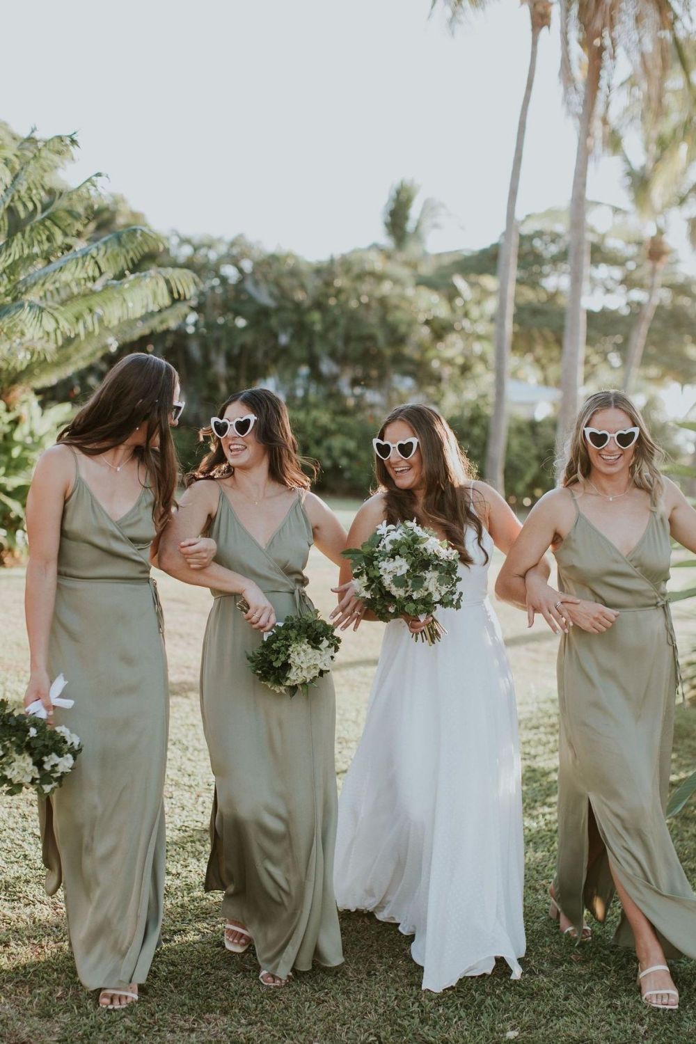A Line Spaghetti Straps Green Long Bridesmaid Dress with Slit