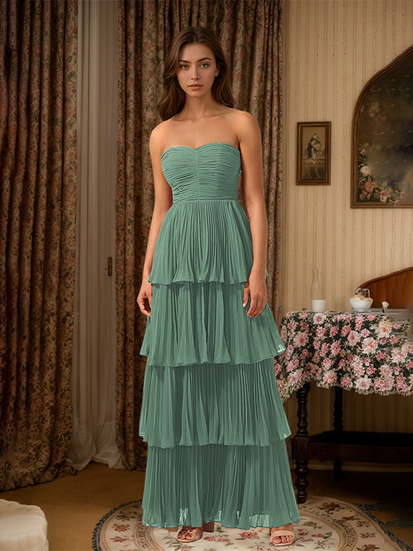 Burgundy A-Line Sweetheart Floor-Length Tiered Chiffon Bridesmaid Dress - View 15 | FashionDia
