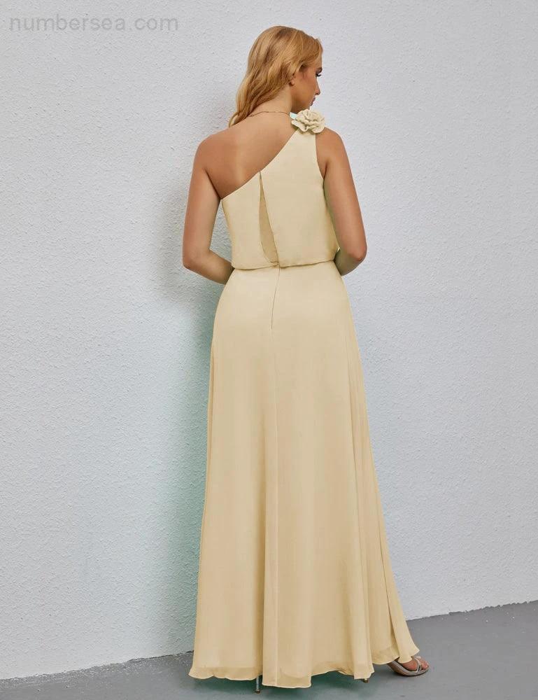 Ruffled One Shoulder Sleeveless Long Bridesmaid Dresses A-line Formal Evening Gown Side Split 28080 (ZD17018)