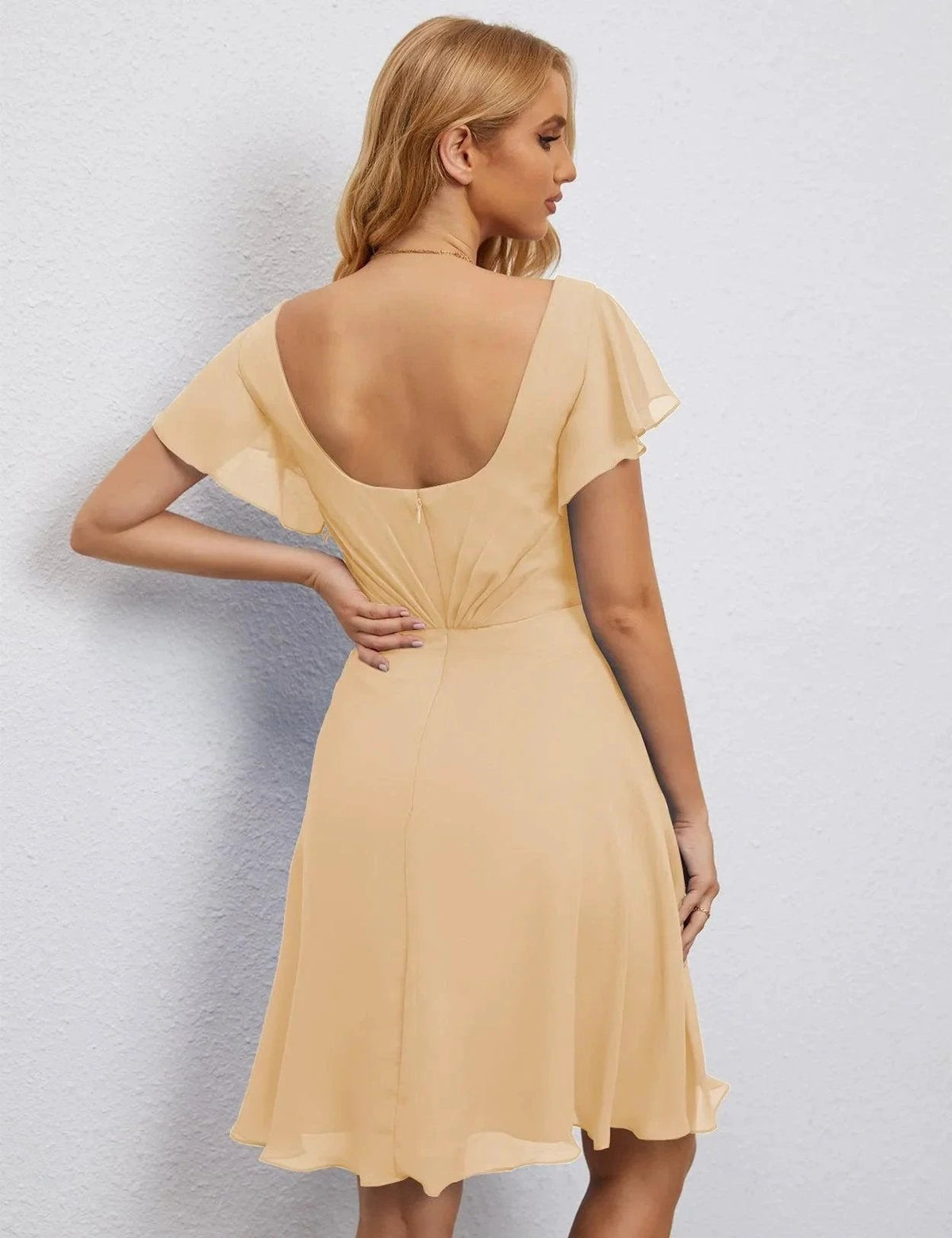 ZapDress U Back Homecoming Dress Formal Prom Dress Knee Length Short Sleeves Cocktail Party Dress 28077 (ZD16953)