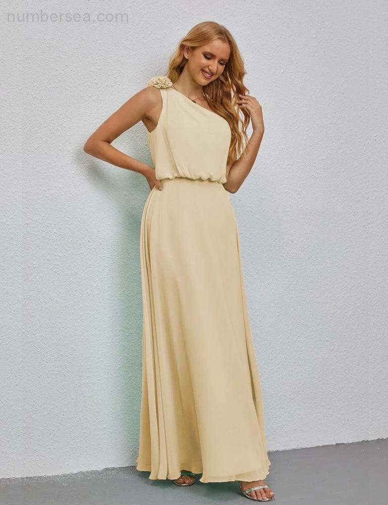 Ruffled One Shoulder Sleeveless Long Bridesmaid Dresses A-line Formal Evening Gown Side Split 28080 (ZD17018)