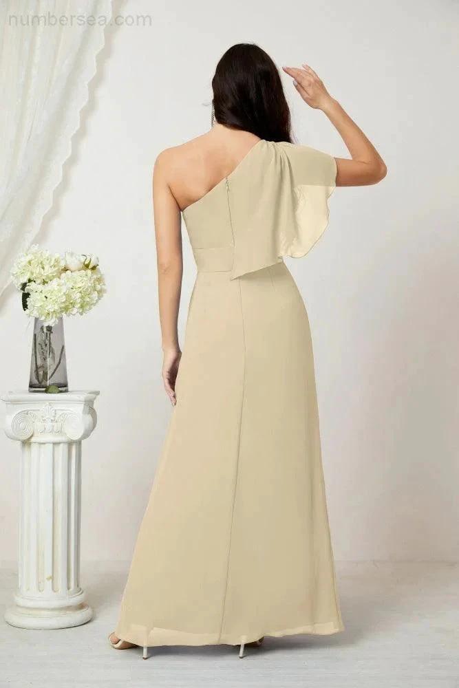 ZapDress Chiffon Ruffled One Shoulder Long Bridesmaid Dresses A-line Formal Evening Gown Side Split 2809 (ZD17049)