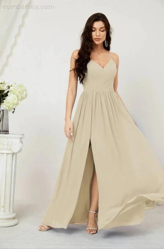 ZapDress Neck Bridesmaid Dresses Chiffon Long Spaghetti A-line Formal Prom Gown for Wedding Party Evening 2801 (ZD16961)