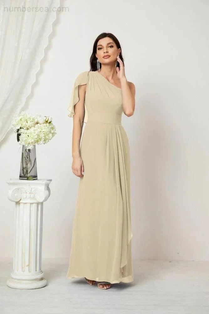 ZapDress Chiffon Ruffled One Shoulder Long Bridesmaid Dresses A-line Formal Evening Gown Side Split 2809 (ZD17049)