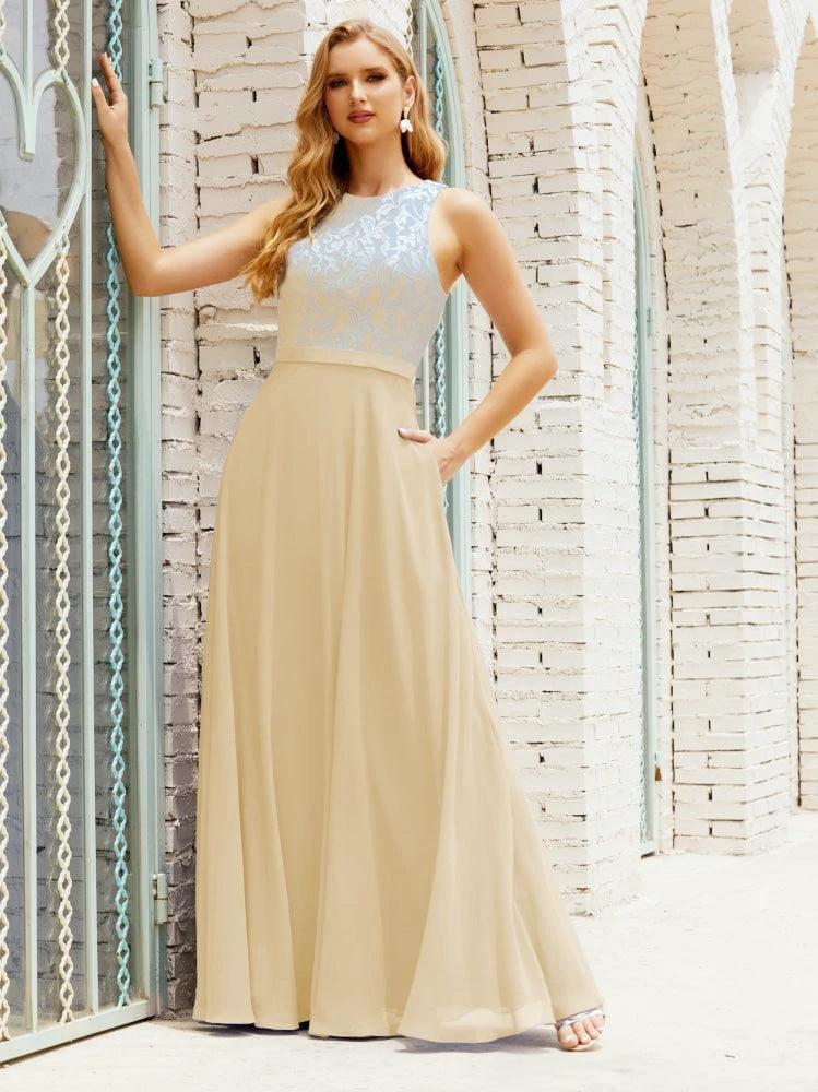 Lace Bridesmaid Dress Floor Length Evening Gowns with Pockets 28017 by numbersea
