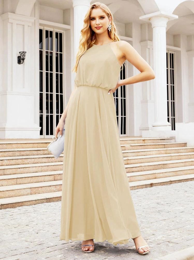 Numbersea Halter Long Bridesmaid Dresses Formal A line Juniors Dress 28029 by numbersea