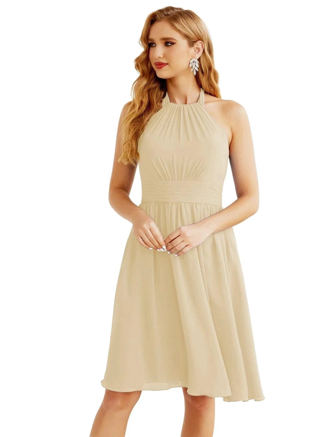 Numbersea Halter Chiffon Bridesmaid Dresses Short Sleeveless Formal Party Dress Open Back 28023 by numbersea