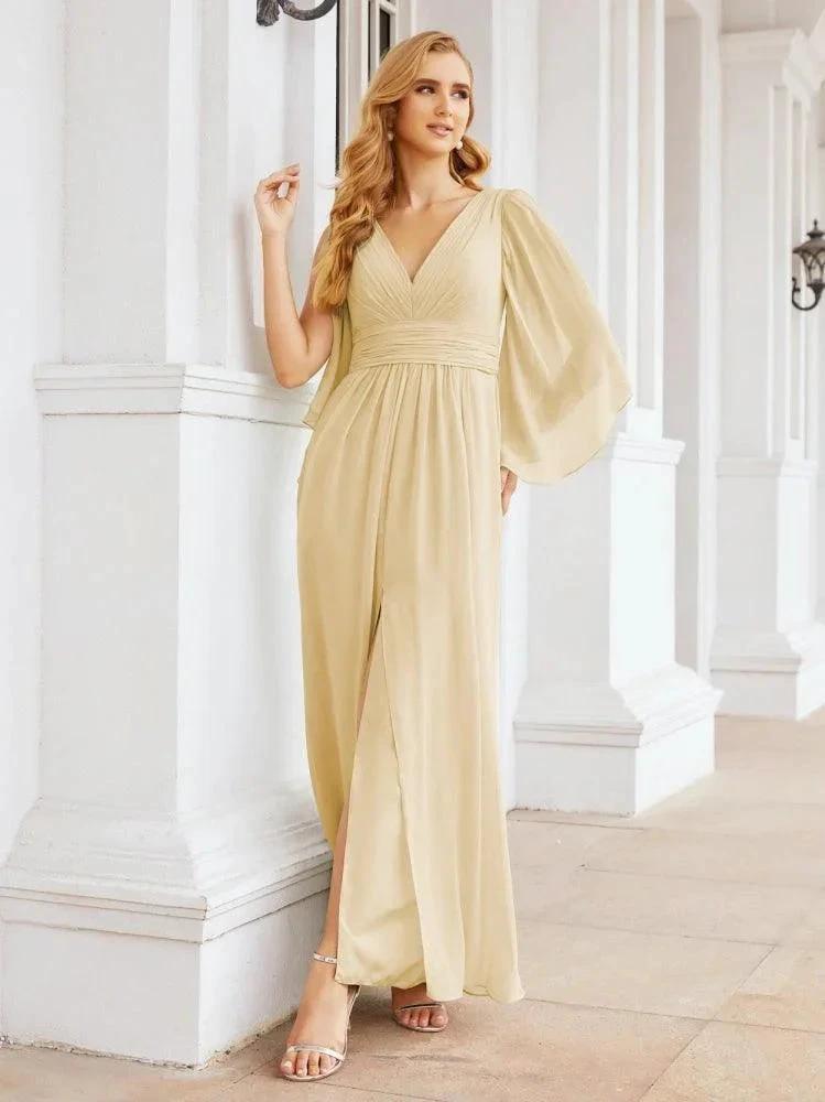 Numbersea Bridesmaid Dresses with Split for Wedding Party Flutter Sleeves 28045 by numbersea