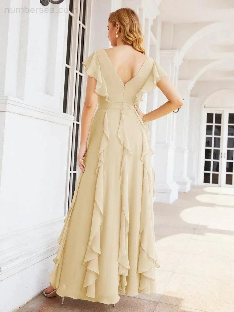 Ruffled Bridesmaid Dresses with Sleeves Long Formal Party Dress 28041 (ZD17030)
