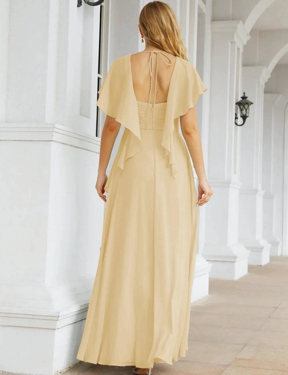 ZapDress Chiffon Bridesmaid Dresses Long Formal Evening Prom Mother of The Bride Dress with Flutter Sleeve (ZD17054)