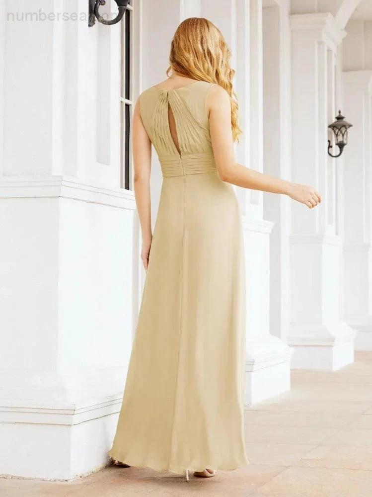 Formal Prom Gown Elegant V-Neck Sleeveless Bridesmaid Dresses for Wedding Party 28037 (ZD17021)