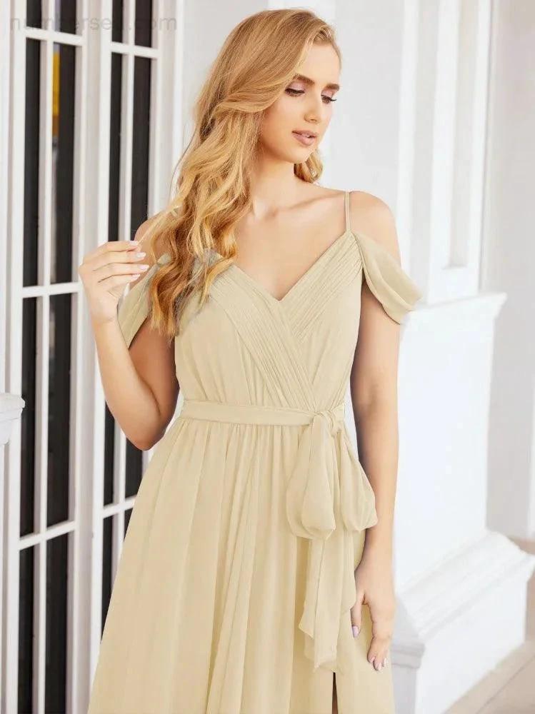 ZapDress Off The Shoulder Chiffon Bridesmaid Dress Long Formal Graduation Gown with Cowl Back 28069 (ZD17004)