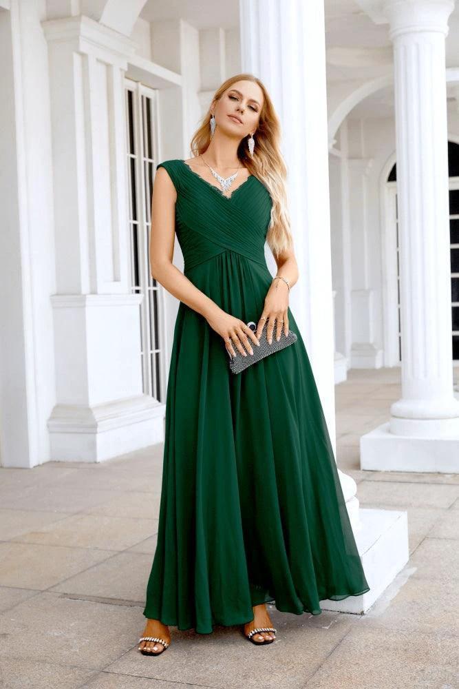 Ladies Chiffon V Neck Sleeveless Floor Length Bridesmaid Evening Dress Wedding Party Evening Dress 28126 by numbersea
