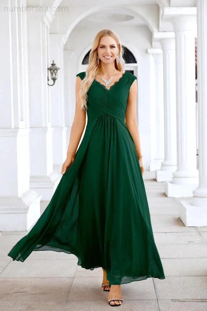 Ladies Chiffon V Neck Sleeveless Floor Length Bridesmaid Evening Dress Wedding Party Evening Dress 28126 (ZD16989)
