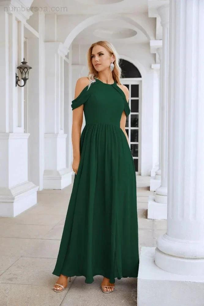 Ladies Chiffon Off Shoulder Swing Sleeve Front Slit Bridesmaid Evening Dress Wedding Party Evening Dress 28117 (ZD17011)