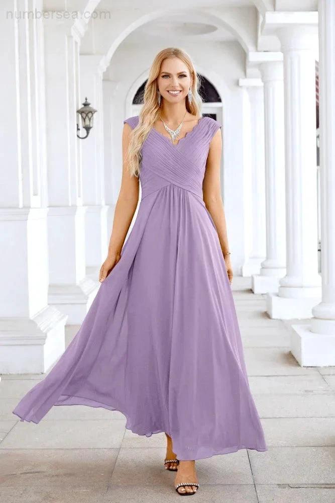 Ladies Chiffon V Neck Sleeveless Floor Length Bridesmaid Evening Dress Wedding Party Evening Dress 28126 (ZD16989)