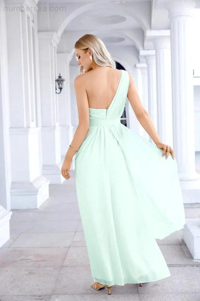 Ladies Chiffon One Shoulder Bridesmaid Evening Dress Wedding Party Evening Dress 28133 (ZD17003)