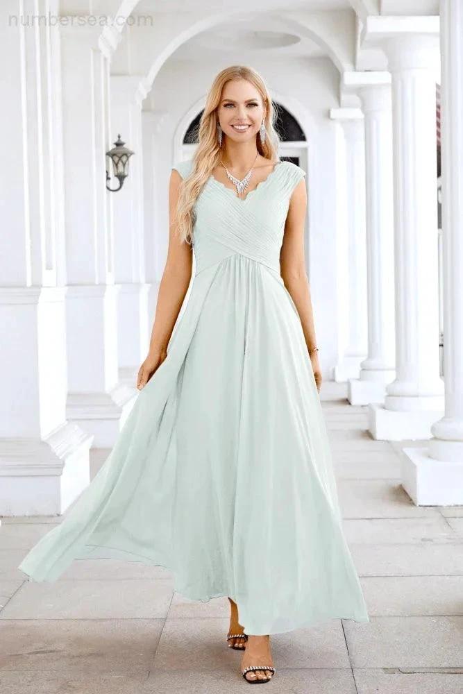 Ladies Chiffon V Neck Sleeveless Floor Length Bridesmaid Evening Dress Wedding Party Evening Dress 28126 (ZD16989)