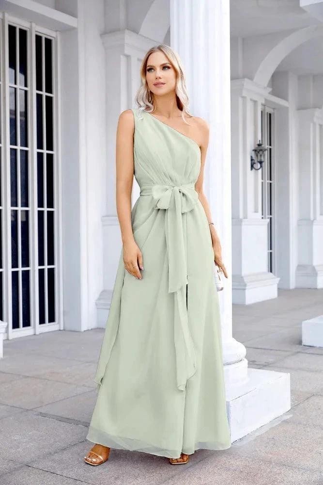Ladies Chiffon One Shoulder Bridesmaid Evening Dress Wedding Party Evening Dress 28133 by numbersea