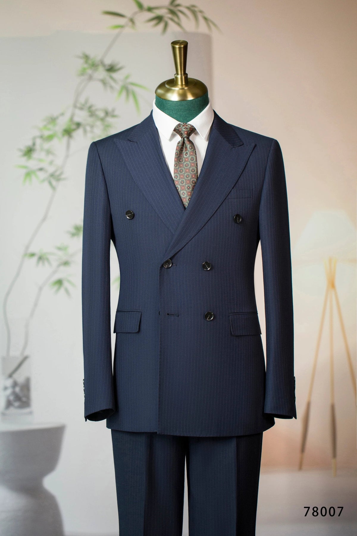 Double-Breasted Pinstripe Navy Wool Suit | Tailored Formal Groom & Business Suit by 男装