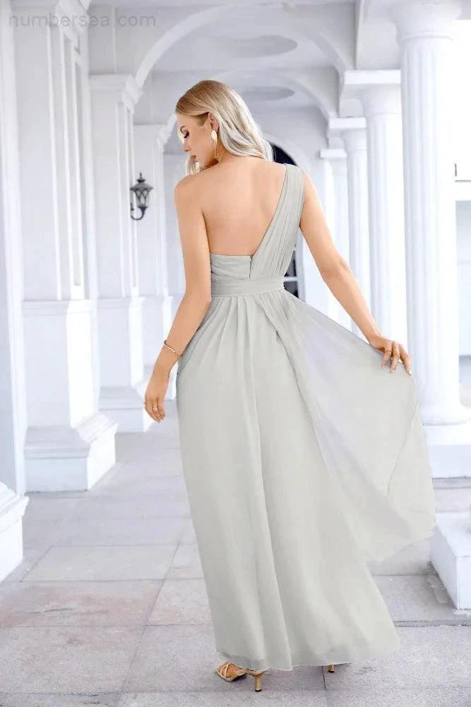 Ladies Chiffon One Shoulder Bridesmaid Evening Dress Wedding Party Evening Dress 28133 (ZD17003)