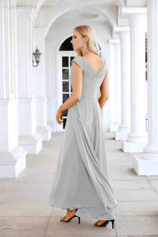 Ladies Chiffon V Neck Sleeveless Floor Length Bridesmaid Evening Dress Wedding Party Evening Dress 28126 (ZD16989)