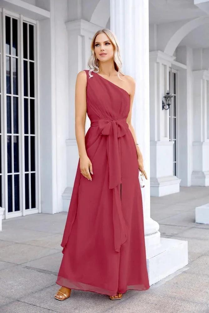 Ladies Chiffon One Shoulder Bridesmaid Evening Dress Wedding Party Evening Dress 28133 by numbersea
