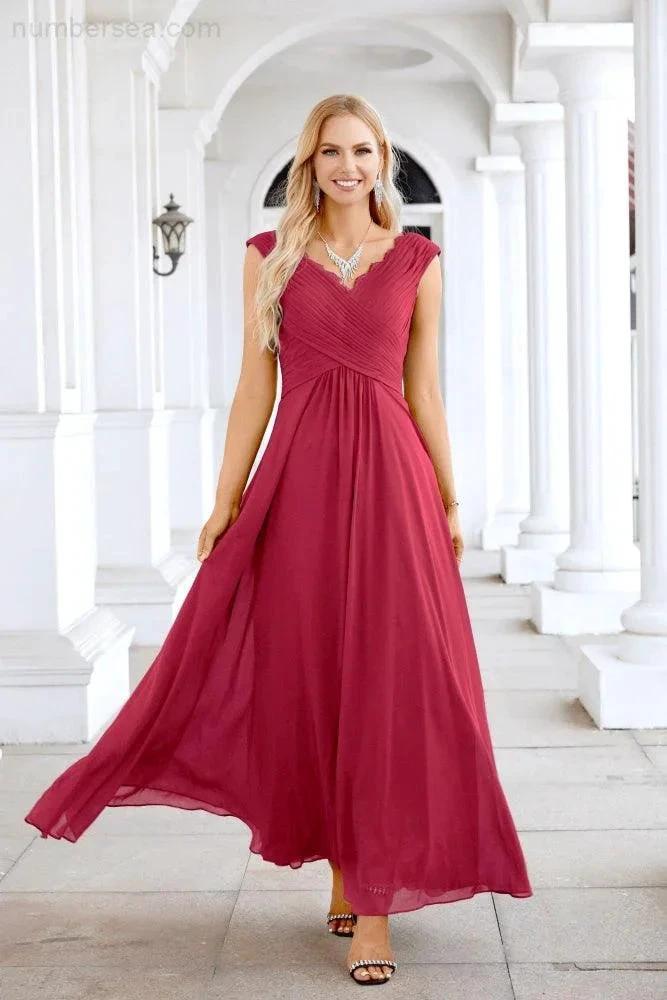 Ladies Chiffon V Neck Sleeveless Floor Length Bridesmaid Evening Dress Wedding Party Evening Dress 28126 (ZD16989)