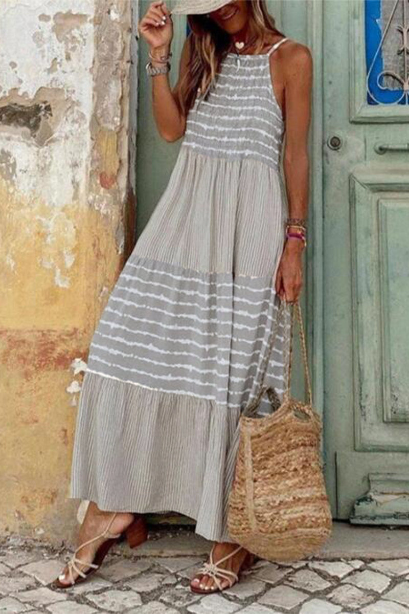 Casual Print Patchwork Spaghetti Strap Straight Dresses - Fashionpara