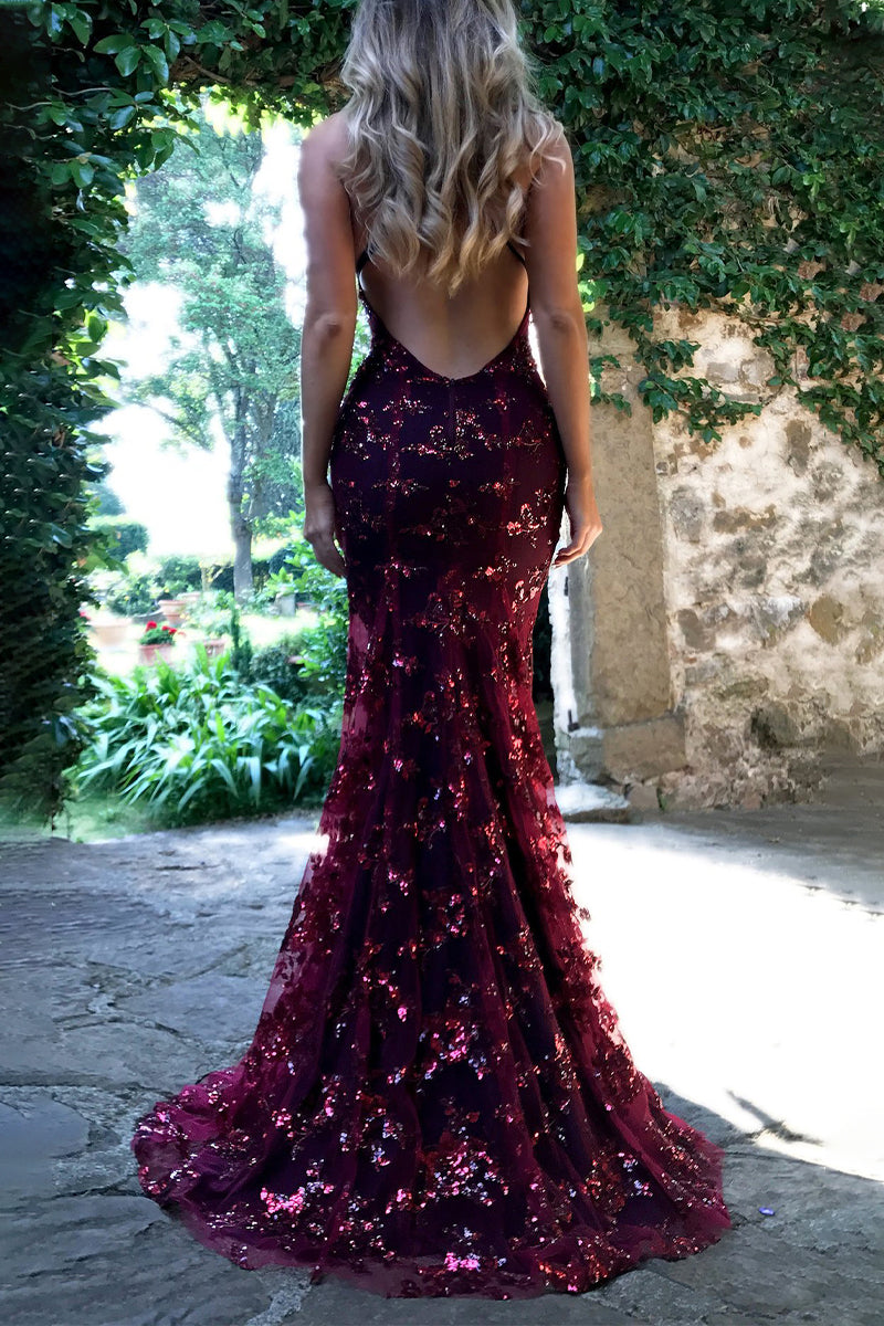 Celebrities Elegant Solid Sequins Frenulum V Neck Evening Dress Dresses(4 Colors) - View 11 | VelvetHem
