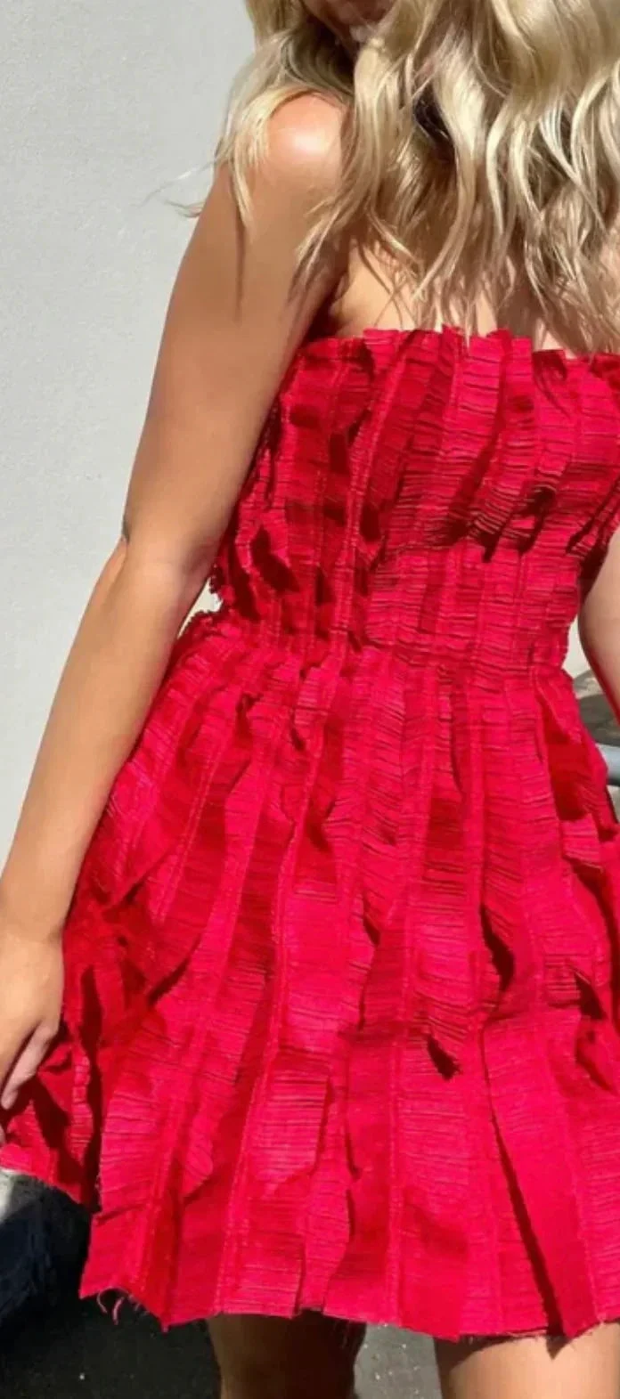 Strapless Red Ruffles A Line Homecoming Dress Mini Prom Dress (ZD11327)