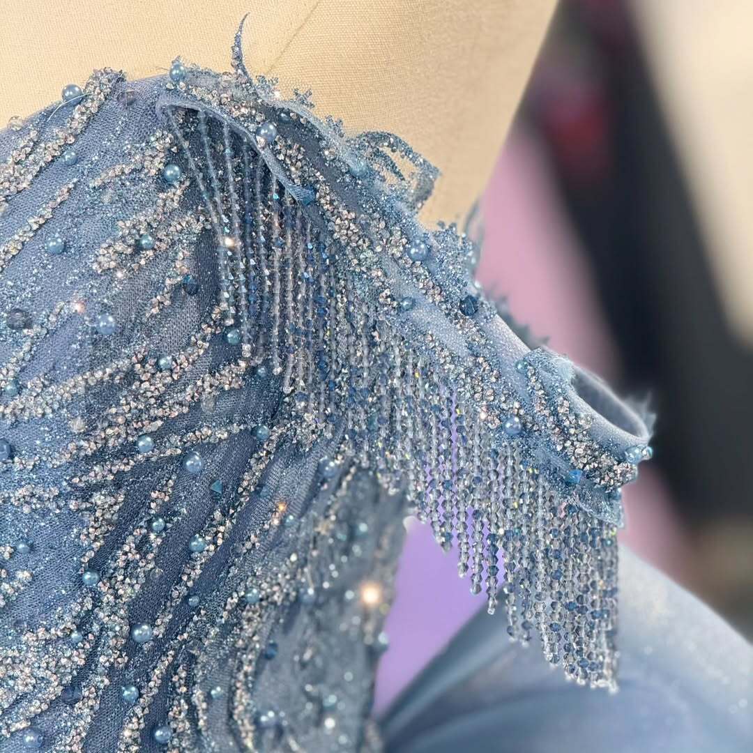 Beautiful A Line Off the Shoulder Grey Blue Ball Gown Quinceanera Dress with Beading Bowknot - View 5 | FashionDia