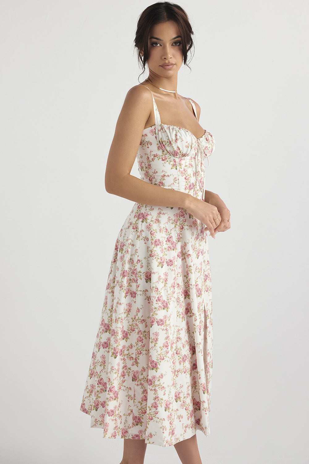 Lucía Boutique Vintage Tight Dress with Floral Pattern and Waist Evening Wear Edit