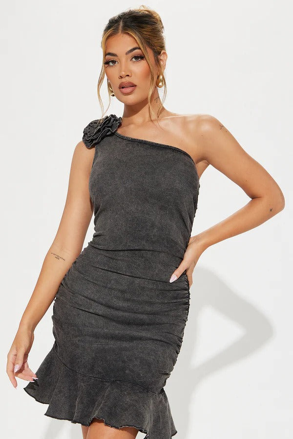 Floral Ruched Denim Dress - View 4 | VelvetHem