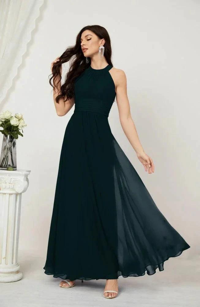 Numbersea Formal Party Gown Dress Chiffon Halter Long Sleeveless Bridesmaid Dresses 2802 by numbersea