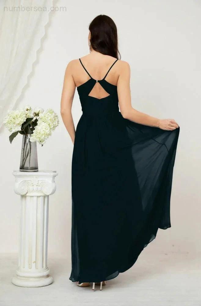 ZapDress Neck Bridesmaid Dresses Chiffon Long Spaghetti A-line Formal Prom Gown for Wedding Party Evening 2801 (ZD16961)