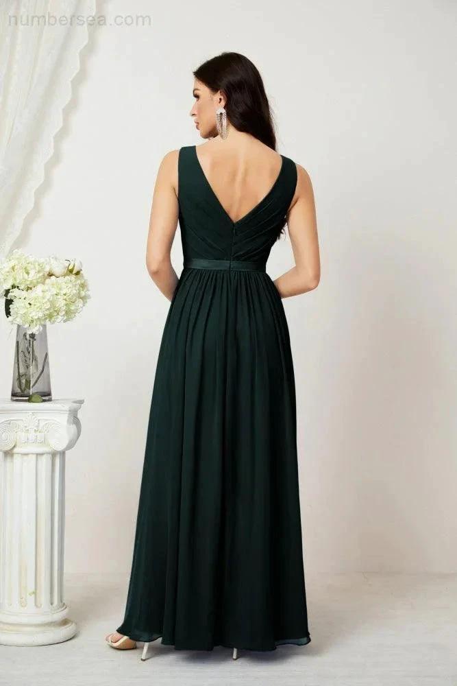 Women's Chiffon Long Bridesmaid Dresses A line Sleeveless Formal Prom Gown for Evening Party Homecoming Dresses 2808 (ZD16947)