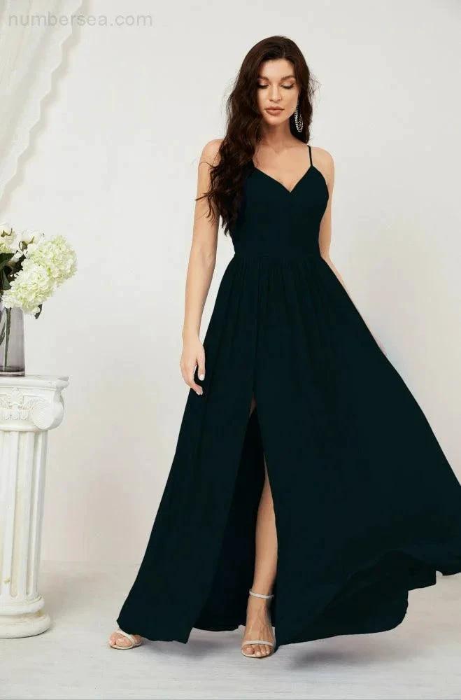 ZapDress Neck Bridesmaid Dresses Chiffon Long Spaghetti A-line Formal Prom Gown for Wedding Party Evening 2801 (ZD16961)