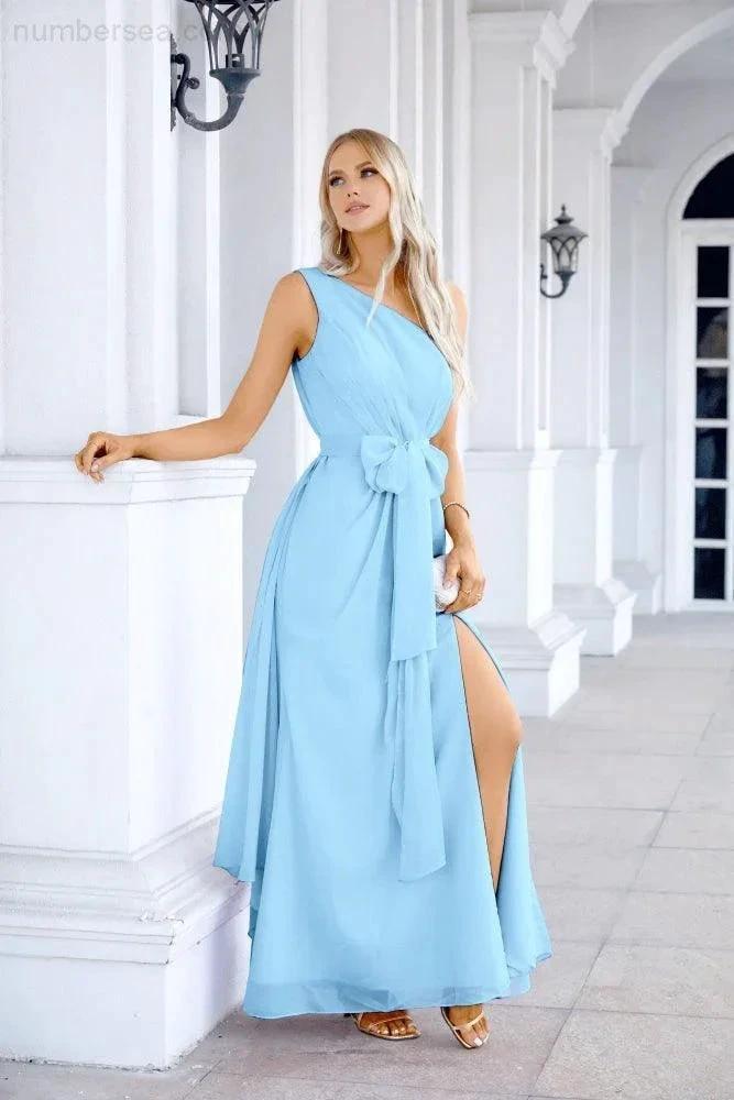 Ladies Chiffon One Shoulder Bridesmaid Evening Dress Wedding Party Evening Dress 28133 (ZD17003)
