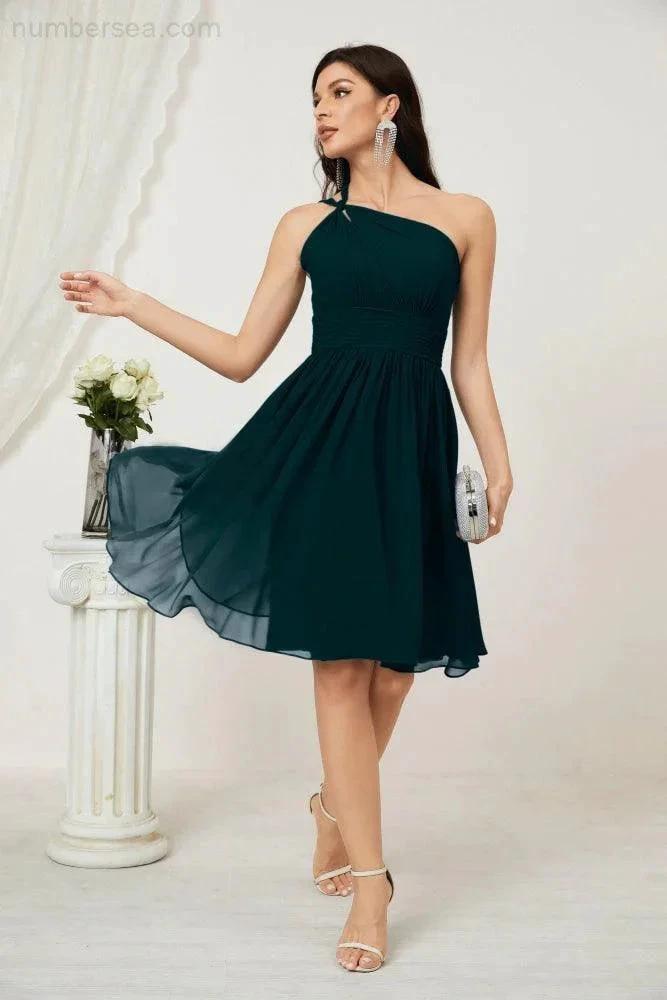 ZapDress Women Chiffon Short One Shoulder Bridesmaid Dress Formal Dresses for Party Homecoming 2804 (ZD16948)