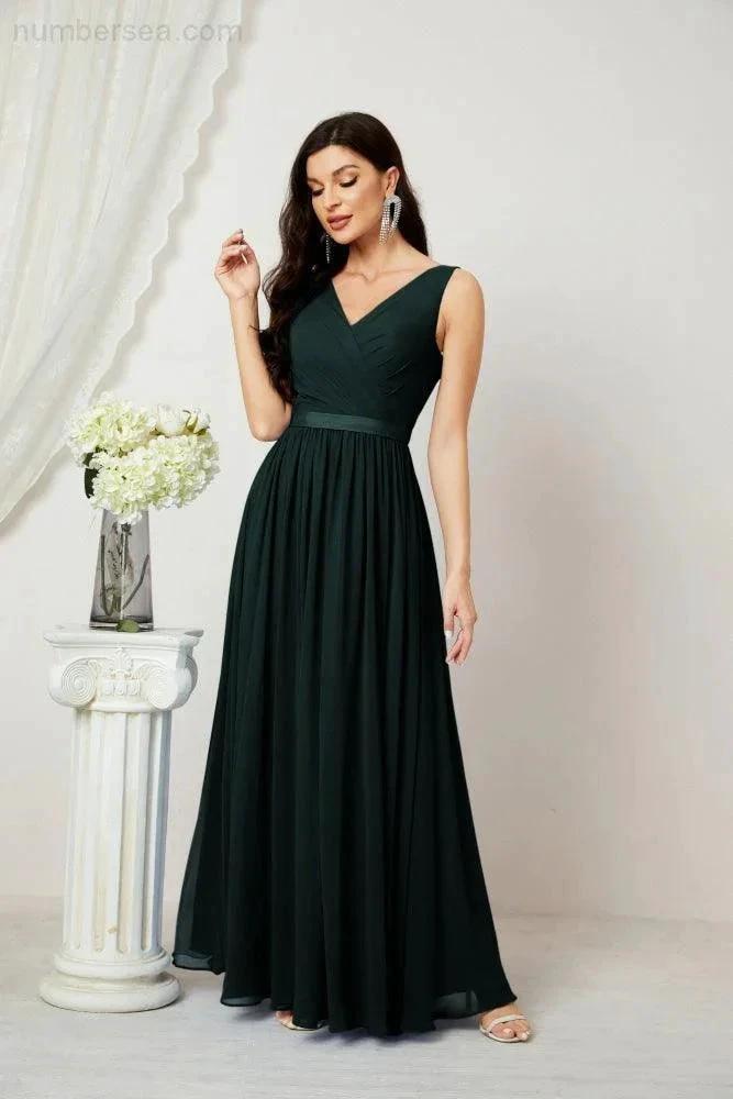 Women's Chiffon Long Bridesmaid Dresses A line Sleeveless Formal Prom Gown for Evening Party Homecoming Dresses 2808 (ZD16947)