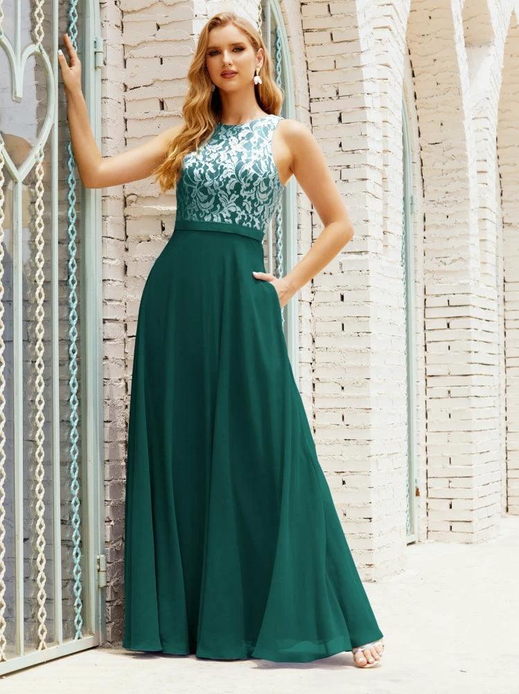 Lace Bridesmaid Dress Floor Length Evening Gowns with Pockets 28017 by numbersea