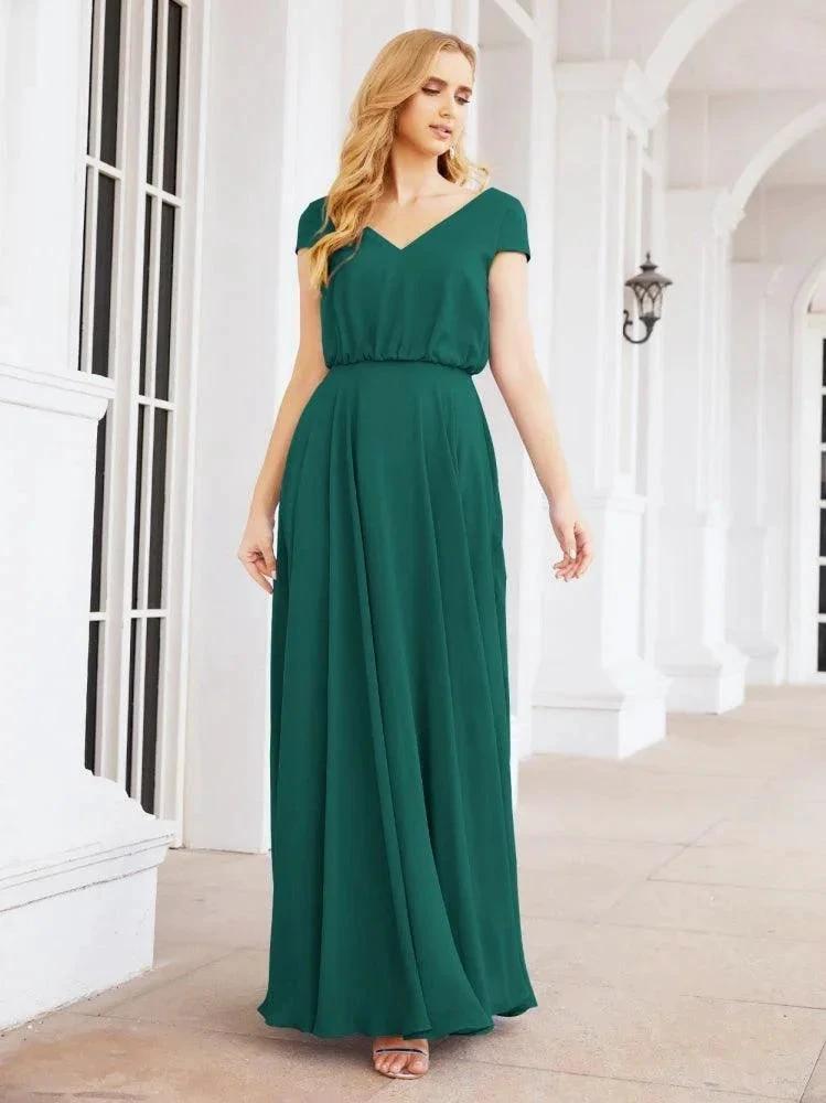 Numbersea V-Neck Bridesmaid Dresses Long Cap Sleeves Prom Evening Formal Gowns 28071 by numbersea