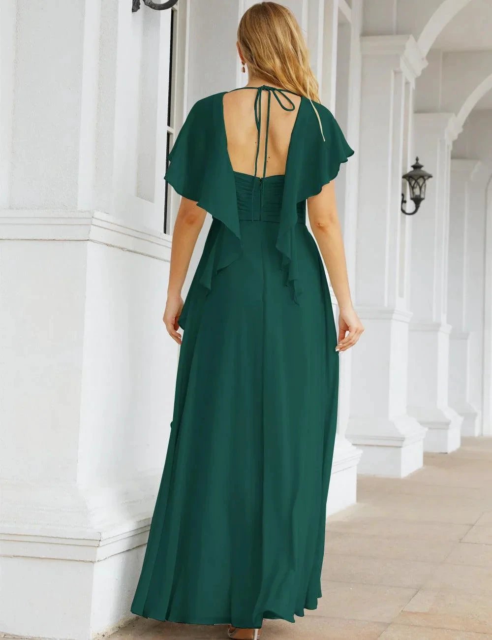 ZapDress Chiffon Bridesmaid Dresses Long Formal Evening Prom Mother of The Bride Dress with Flutter Sleeve (ZD17054)