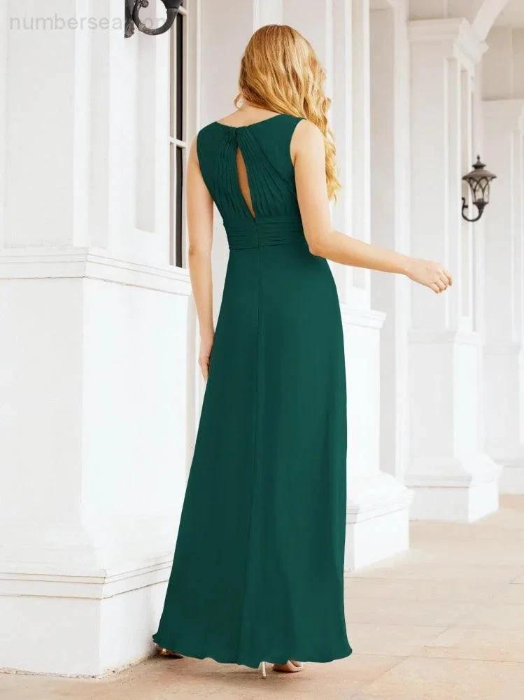 Formal Prom Gown Elegant V-Neck Sleeveless Bridesmaid Dresses for Wedding Party 28037 (ZD17021)
