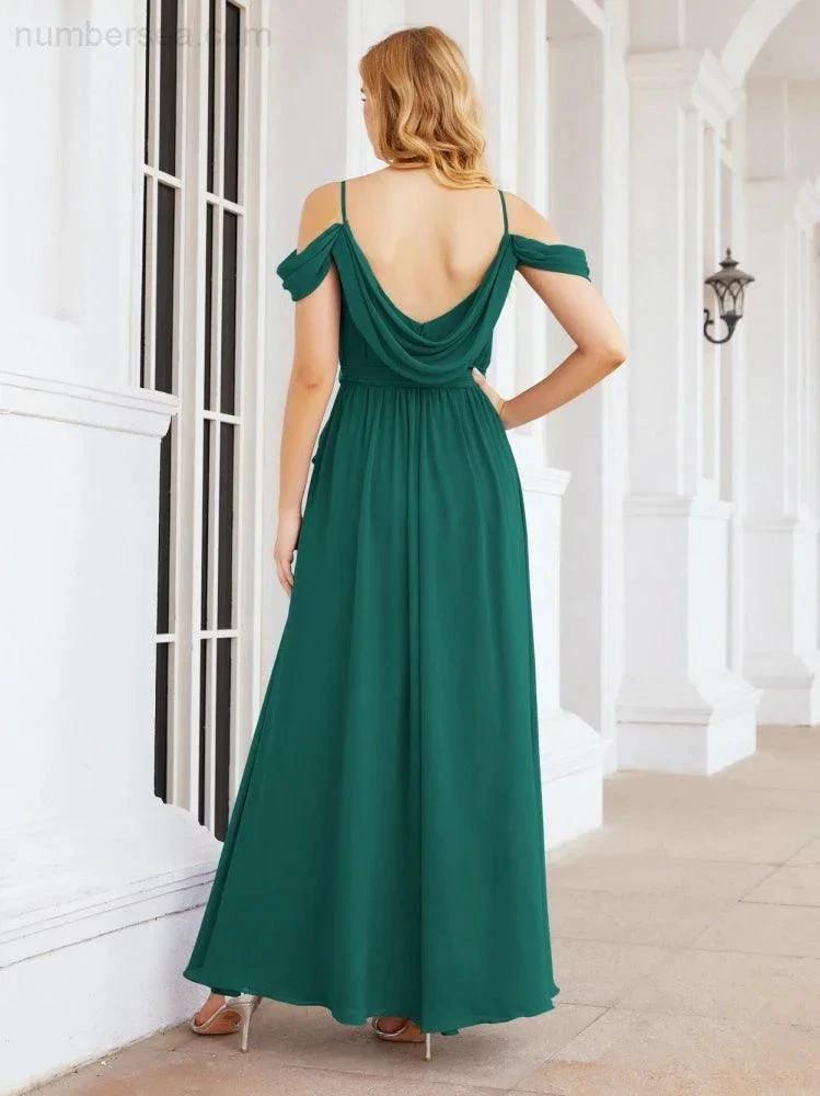 ZapDress Off The Shoulder Chiffon Bridesmaid Dress Long Formal Graduation Gown with Cowl Back 28069 (ZD17004)