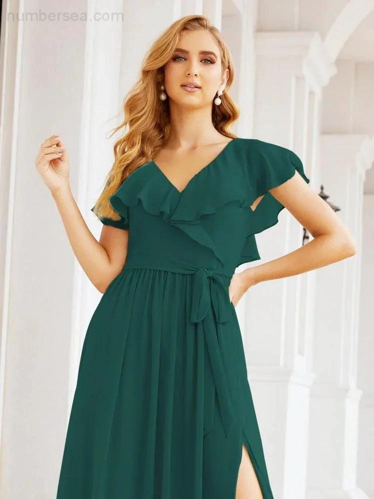 Bridesmaid Dresses with Flutter Sleeves Formal Evening Party Prom Gowns 28044 (ZD17033)