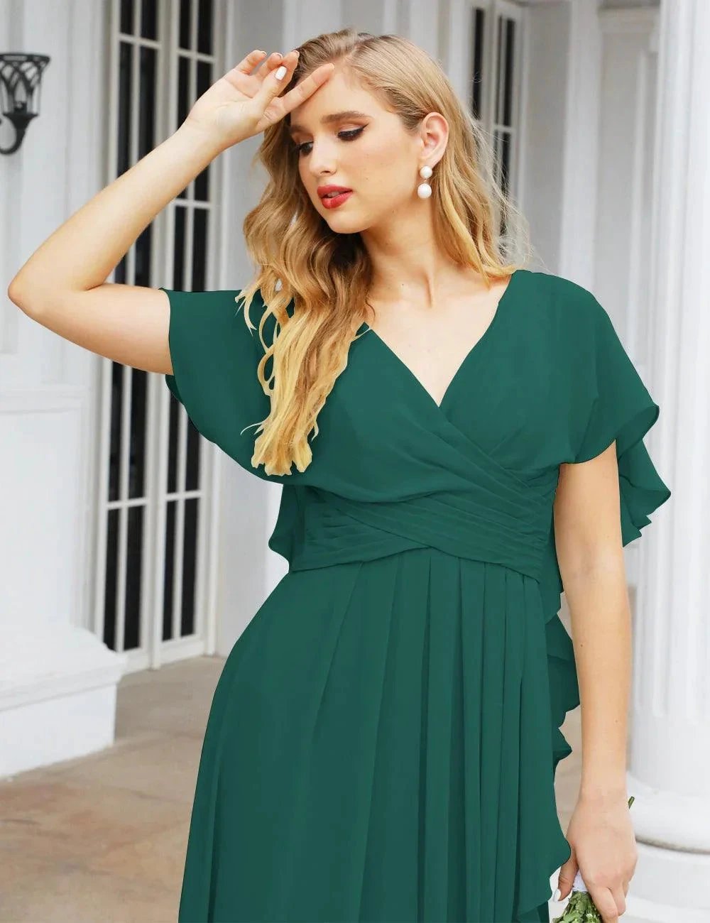 ZapDress Chiffon Bridesmaid Dresses Long Formal Evening Prom Mother of The Bride Dress with Flutter Sleeve (ZD17054)