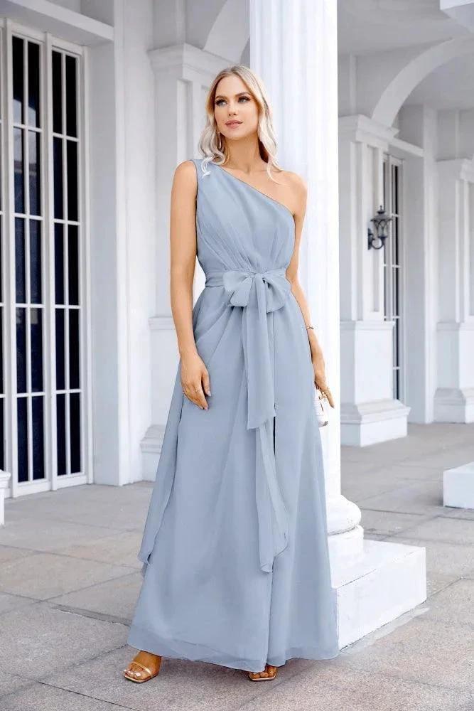 Ladies Chiffon One Shoulder Bridesmaid Evening Dress Wedding Party Evening Dress 28133 by numbersea