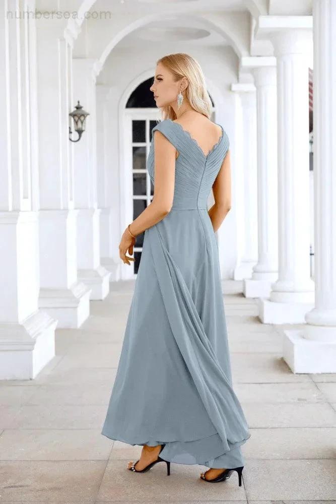 Ladies Chiffon V Neck Sleeveless Floor Length Bridesmaid Evening Dress Wedding Party Evening Dress 28126 (ZD16989)